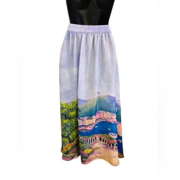 Rachel Zoe European riviera print light‎ blue swing skirt size small brand new - Picture 15 of 15